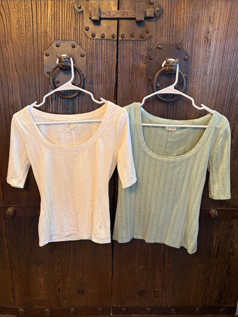 Pilcro Scoop Neck Ribbed Tops in White & Sage